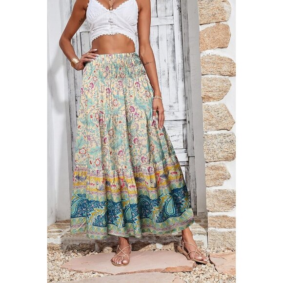 Women's 2024 Bohemian Long Skirts Flowy High Waist A Line Maxi Skirts for Women - Picture 7 of 9